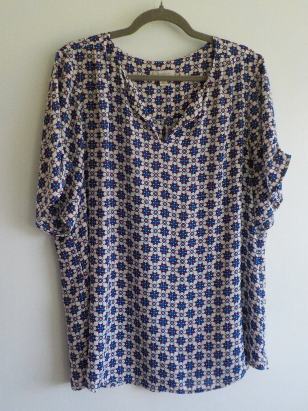 CB Blouse - Women 2X - Red White Blue Short Sleeve (2574)